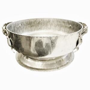 Vintage Hand Wrought Rodney Kent Aluminum Bowl Floral Handles #407